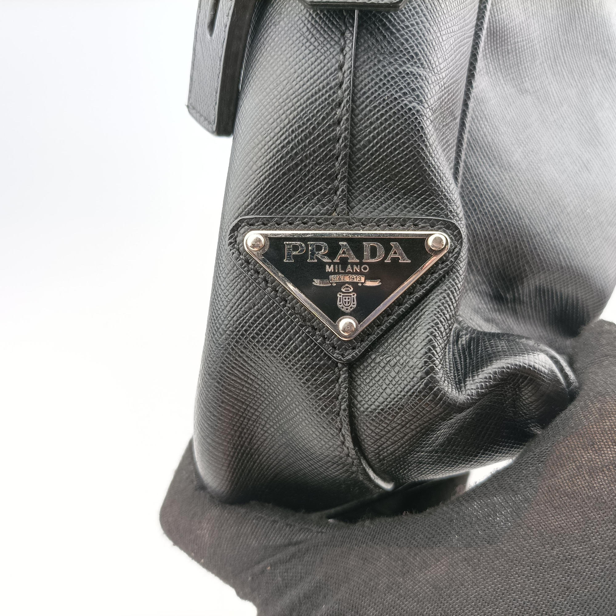 Pre-owned Prada business bag briefcase Black SAFFIANO Leather 2VE363 handbag | stylenewstar