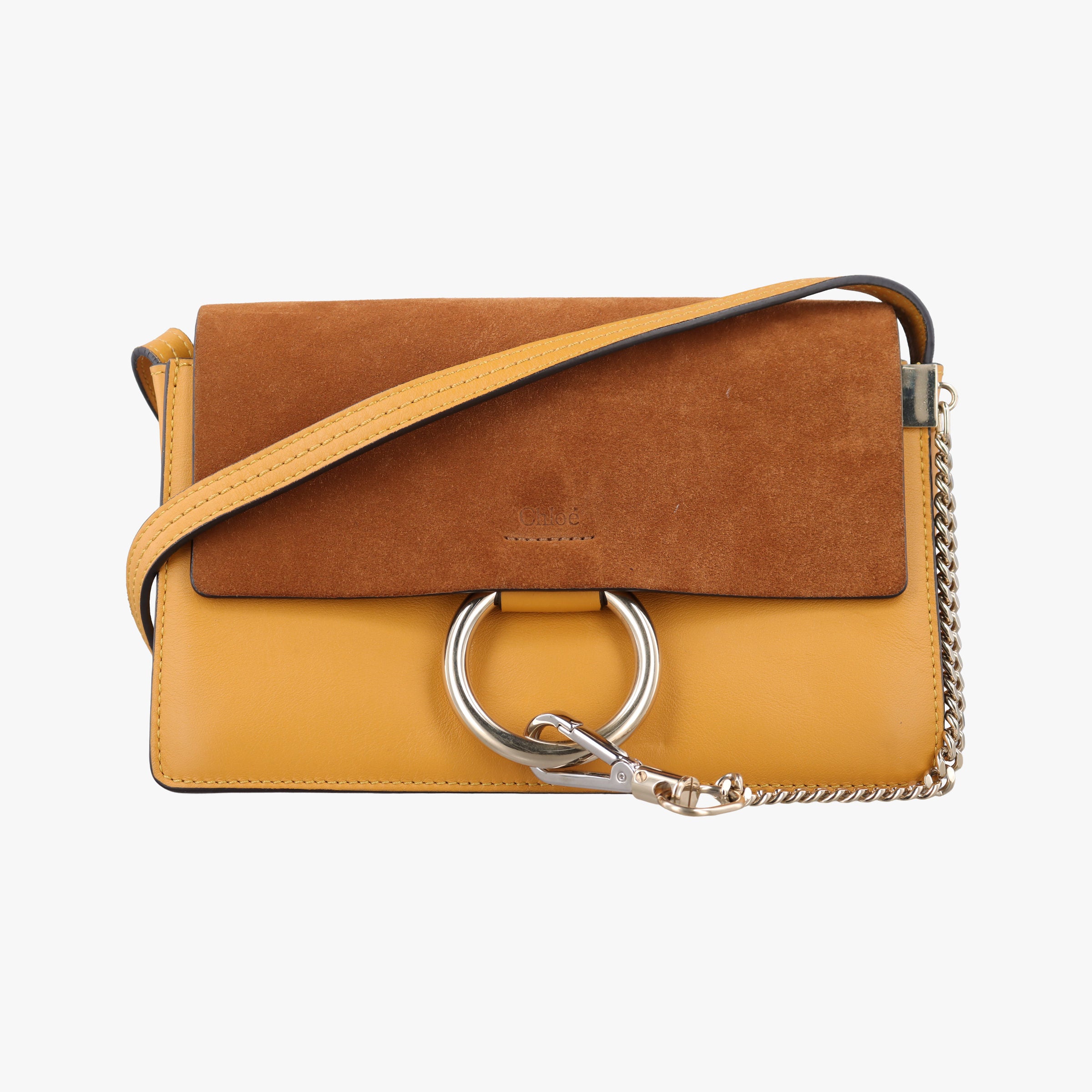 Pre-owned Chloe FAYE Brown × Yellow Suede × leather  shoulderbag | stylenewstar