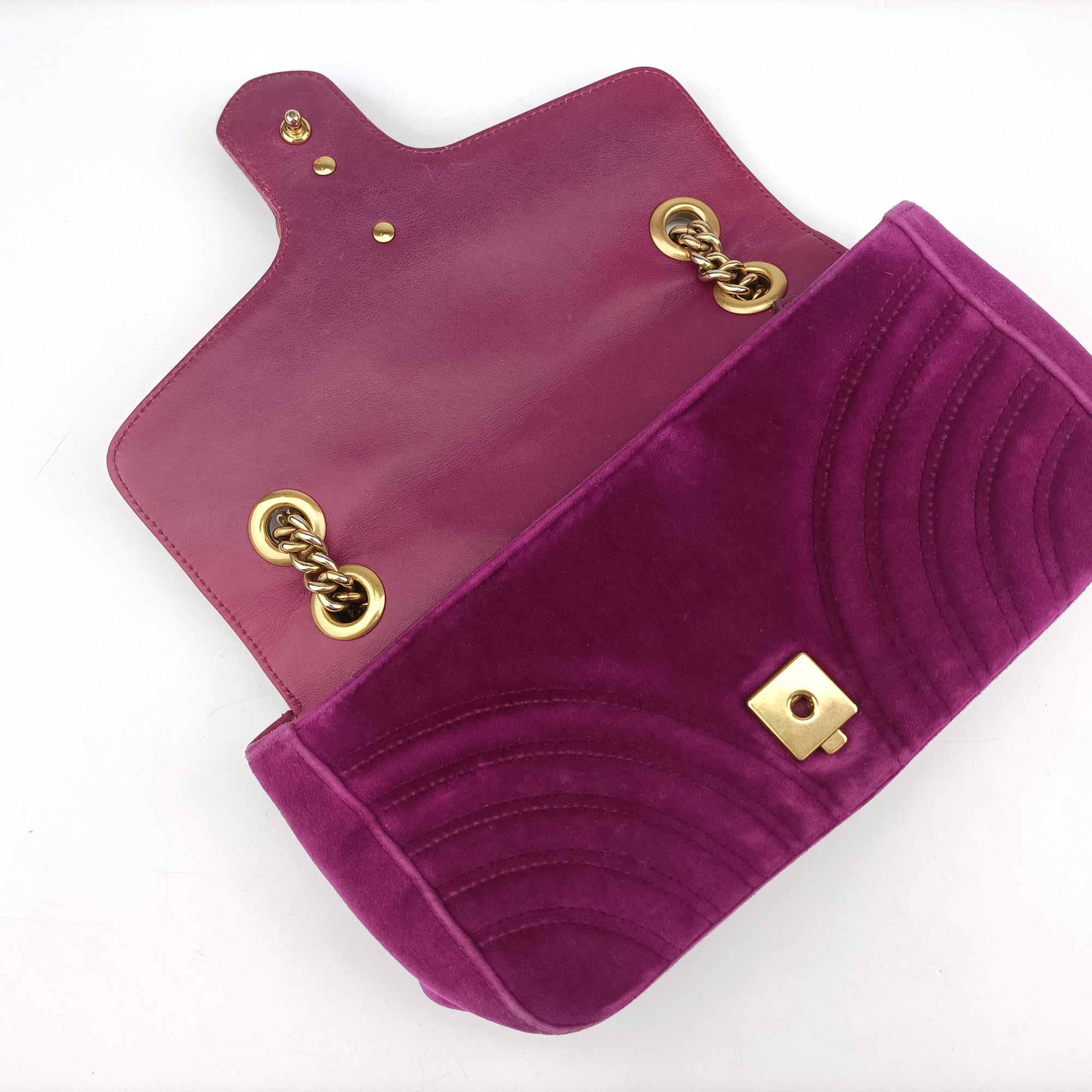 Pre-owned Gucci GG Marmont Purple velour 443497 shoulderbag | stylenewstar