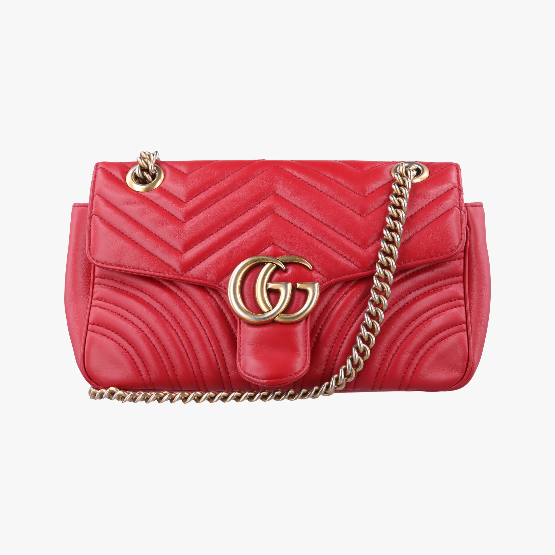Pre-owned Gucci GG Marmont Red Leather 443497 shoulderbag | stylenewstar