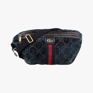 Pre-owned Gucci GG Velvet Blue Tweed × Leather 574968 bum bag/waist bag | stylenewstar