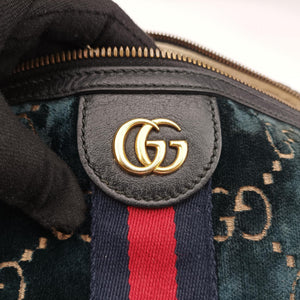 Pre-owned Gucci GG Velvet Blue Tweed × Leather 574968 bum bag/waist bag | stylenewstar