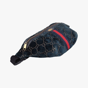 Pre-owned Gucci GG Velvet Blue Tweed × Leather 574968 bum bag/waist bag | stylenewstar