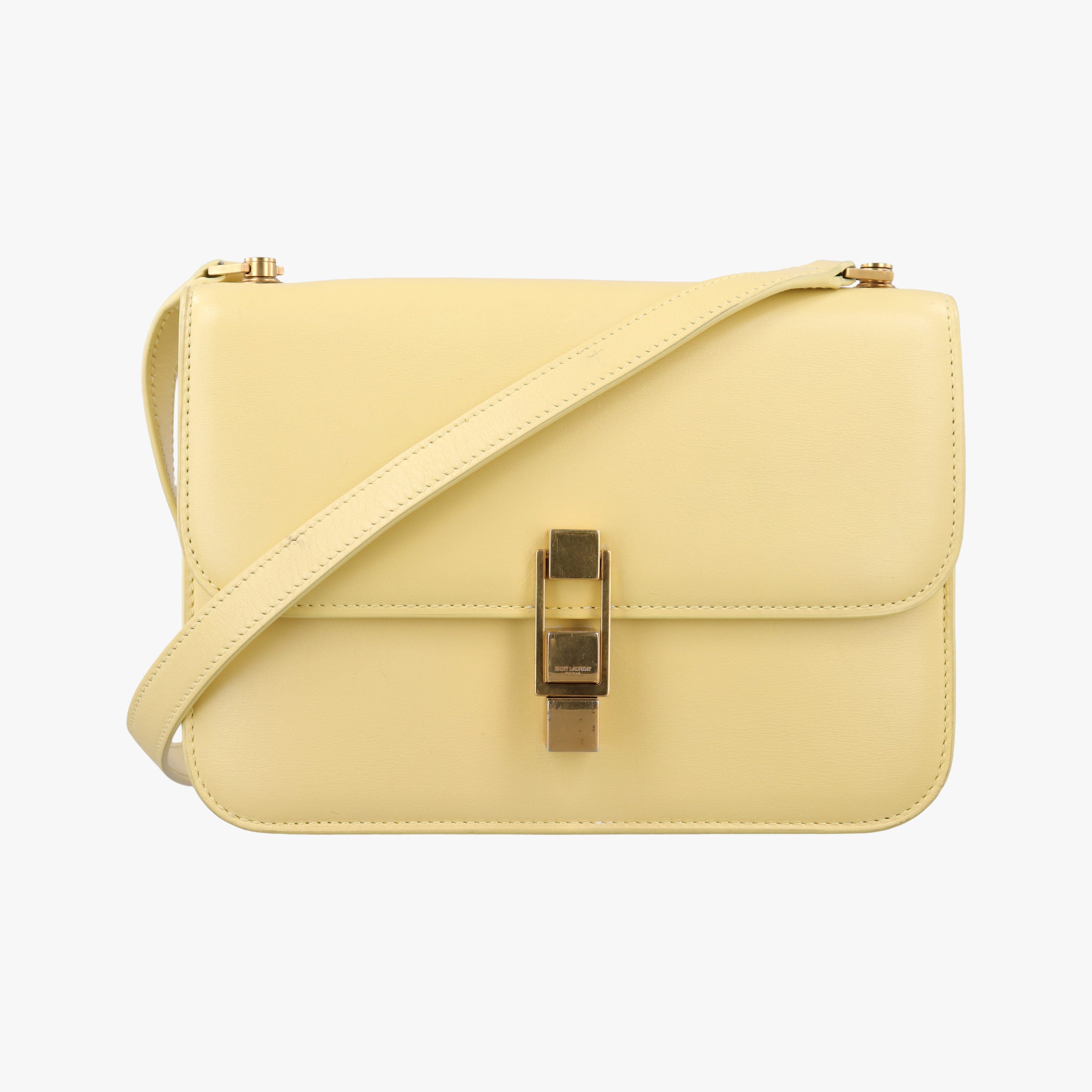 Pre-owned Celine LE Carre TAUPE BOX Yellow Leather  shoulderbag | stylenewstar