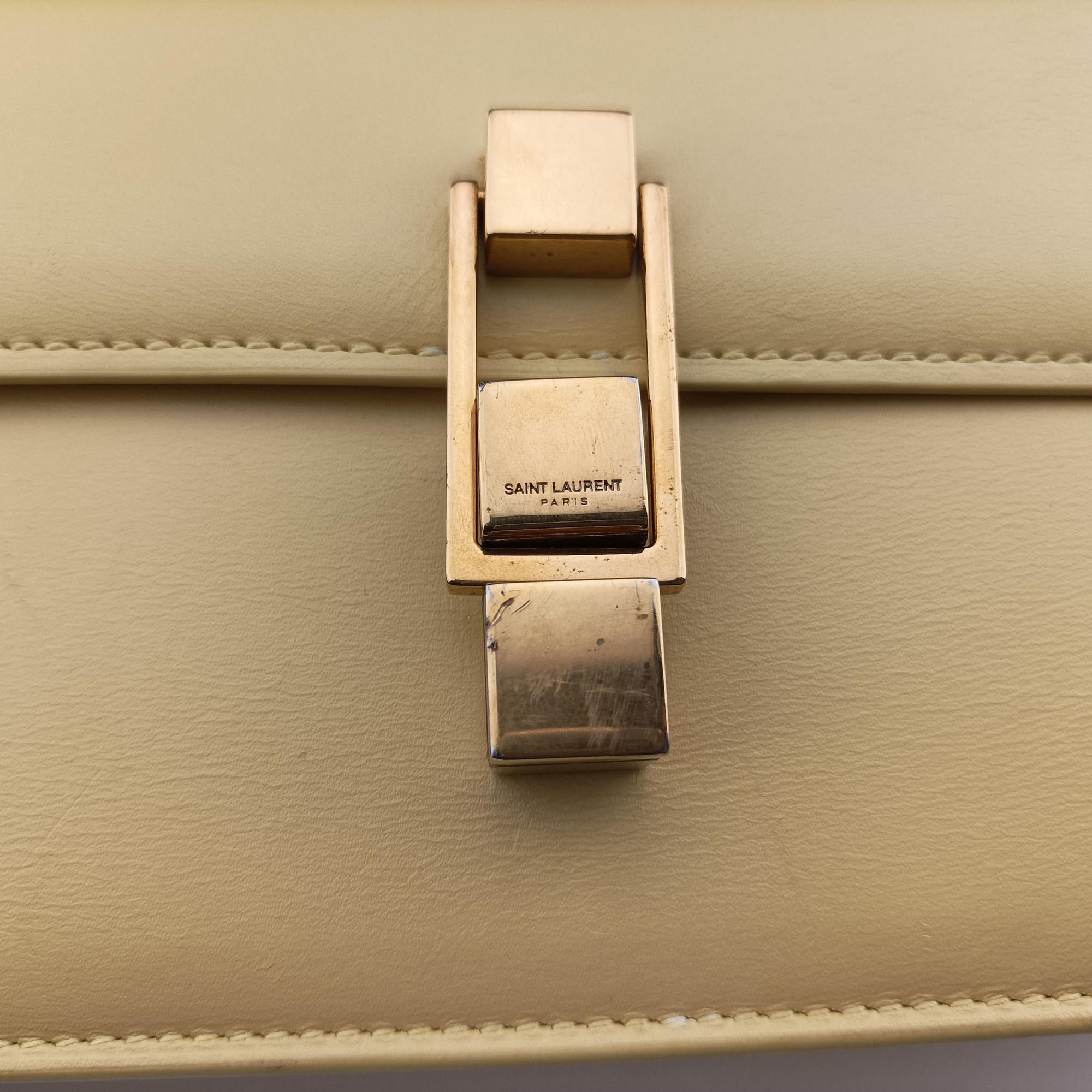 Pre-owned Celine LE Carre TAUPE BOX Yellow Leather  shoulderbag | stylenewstar