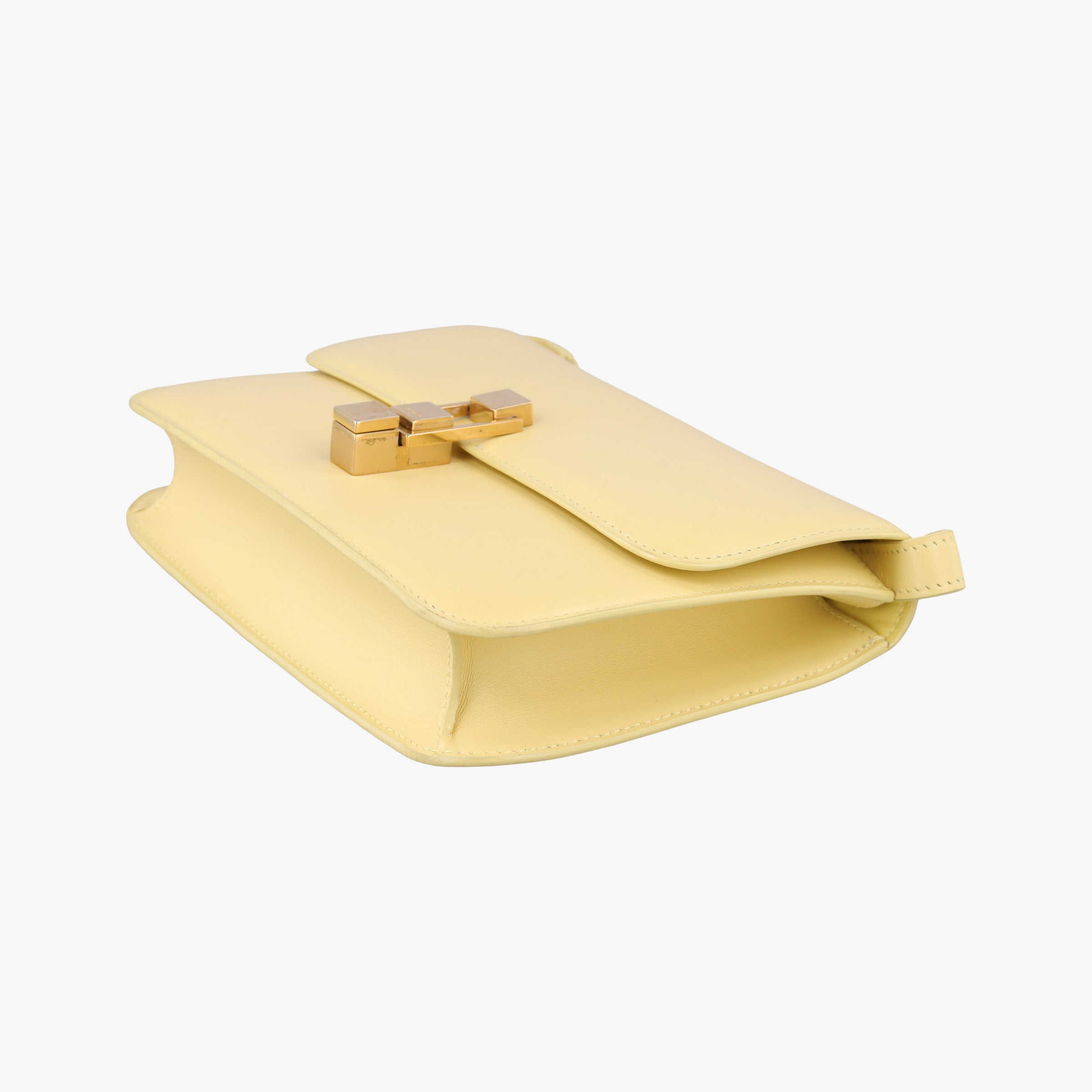 Pre-owned Celine LE Carre TAUPE BOX Yellow Leather  shoulderbag | stylenewstar