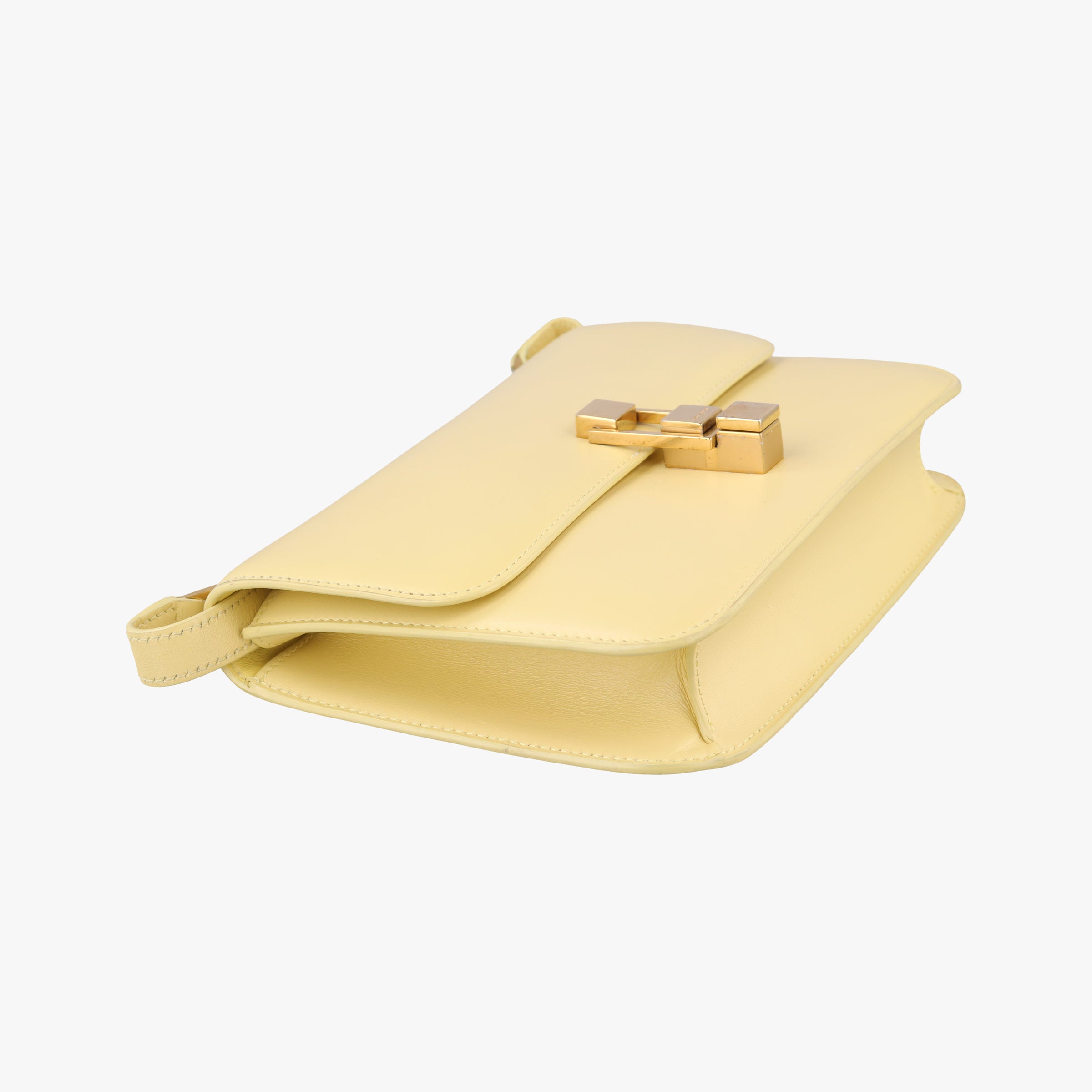 Pre-owned Celine LE Carre TAUPE BOX Yellow Leather  shoulderbag | stylenewstar