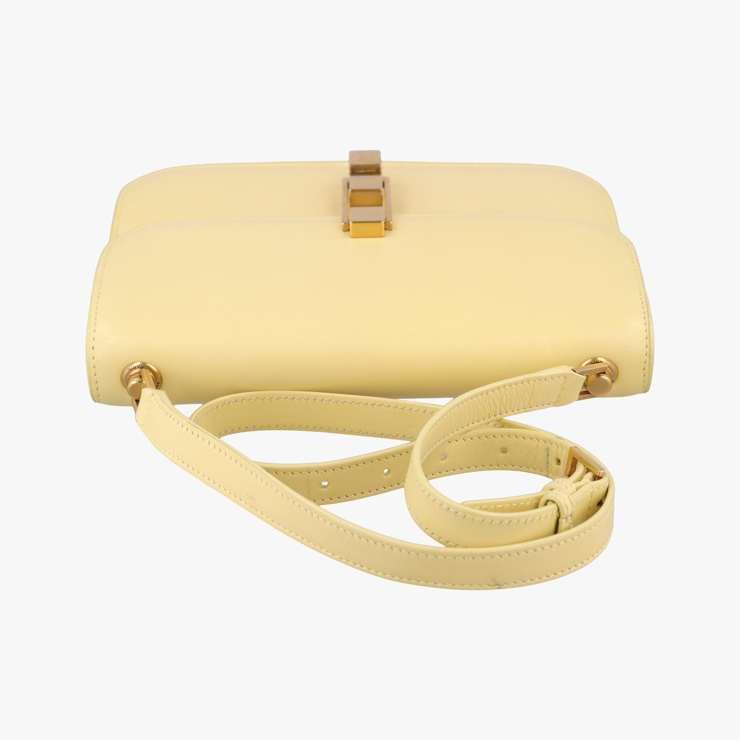 Pre-owned Celine LE Carre TAUPE BOX Yellow Leather  shoulderbag | stylenewstar