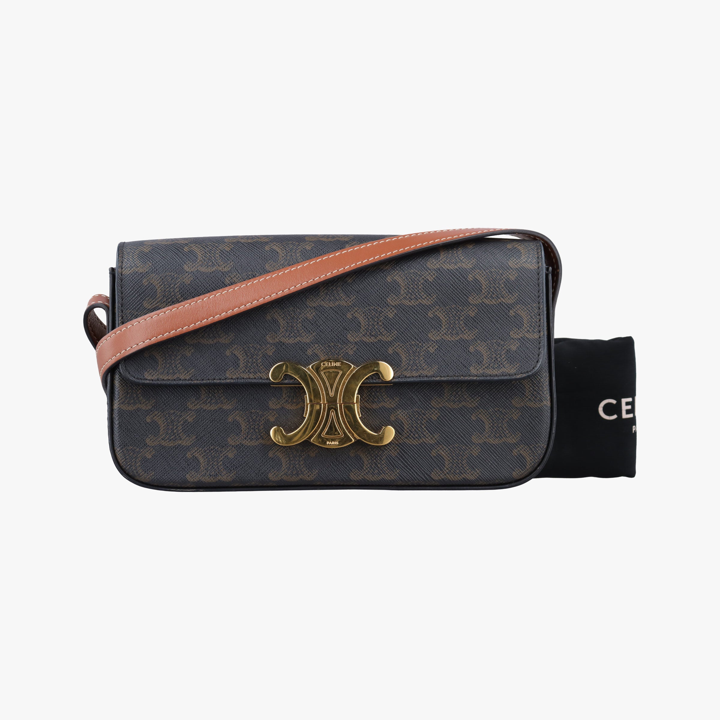 Pre-owned Celine TRIOMPHE Brown PVC coated canvas  shoulderbag | stylenewstar
