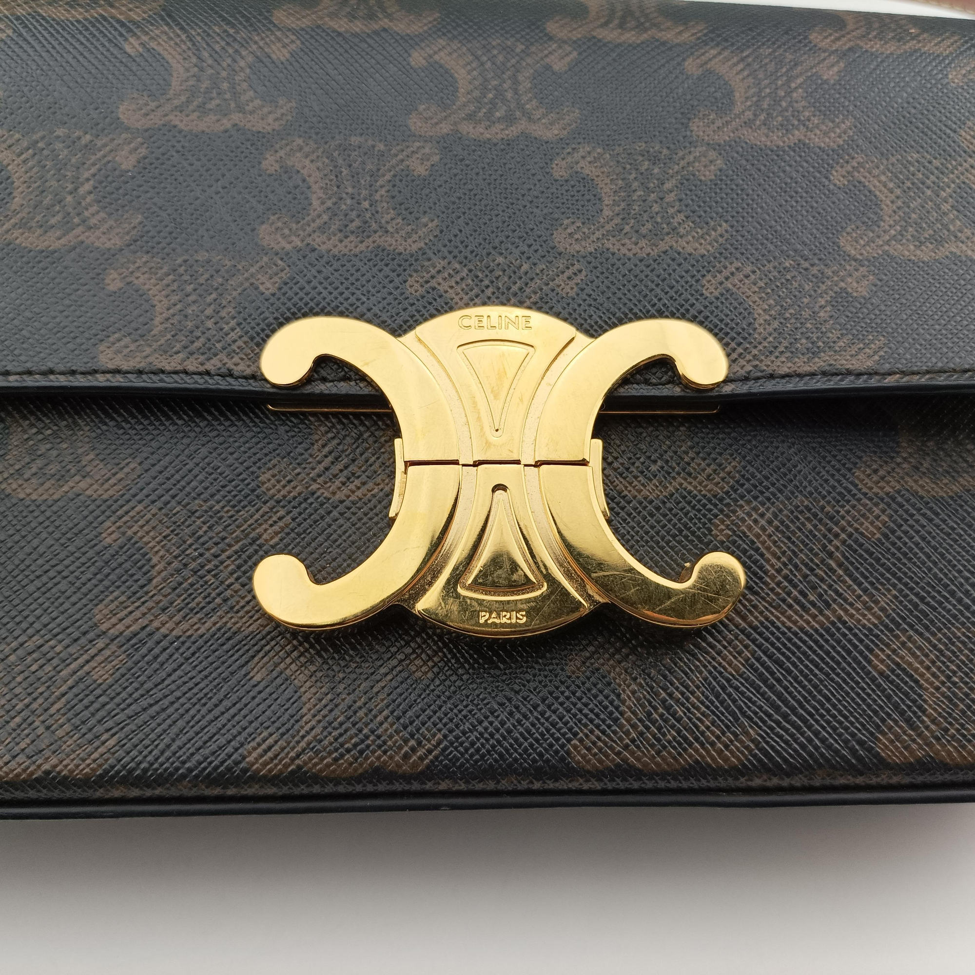 Pre-owned Celine TRIOMPHE Brown PVC coated canvas  shoulderbag | stylenewstar