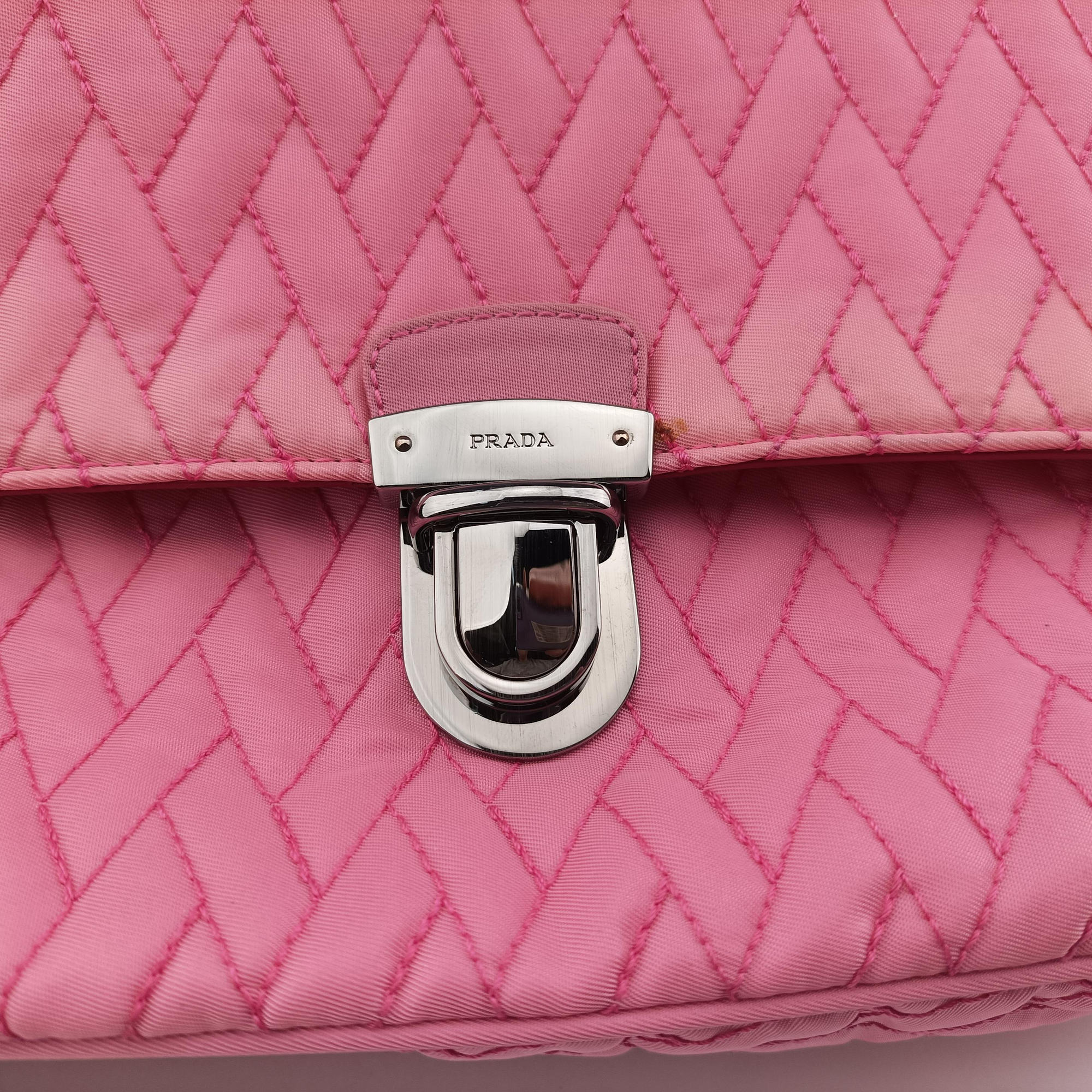 Secondhand Prada Tessuto Impunture Push Lock Opale nylon 1BD038 shoulderbag | stylenewstar