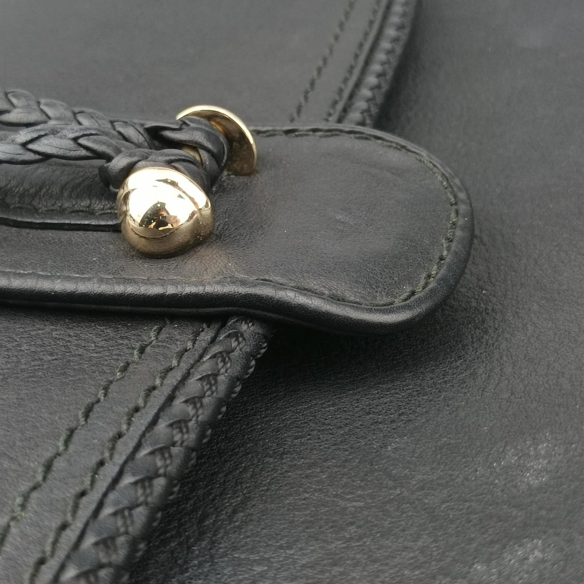 Pre-owned Gucci Marrakech Black Leather 257032 shoulderbag | stylenewstar