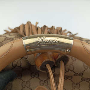Pre-owned Gucci Indy Babouska Brown canvas 185566 handbag | stylenewstar