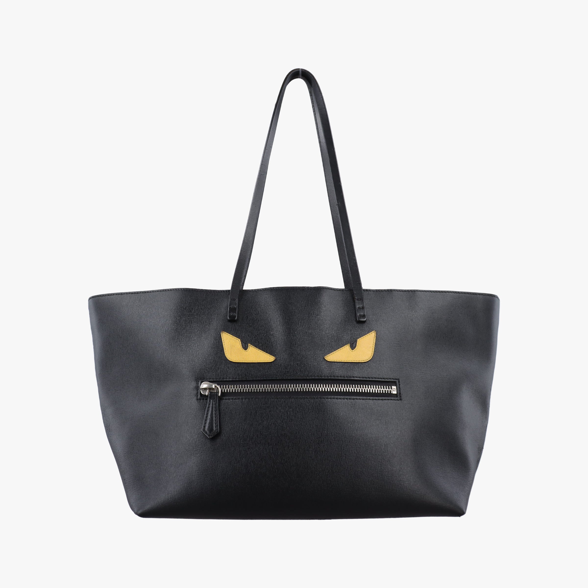 Pre-owned Fendi Hollow Tote Black Leather 8BH185 shoulderbag | stylenewstar