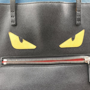 Pre-owned Fendi Hollow Tote Black Leather 8BH185 shoulderbag | stylenewstar