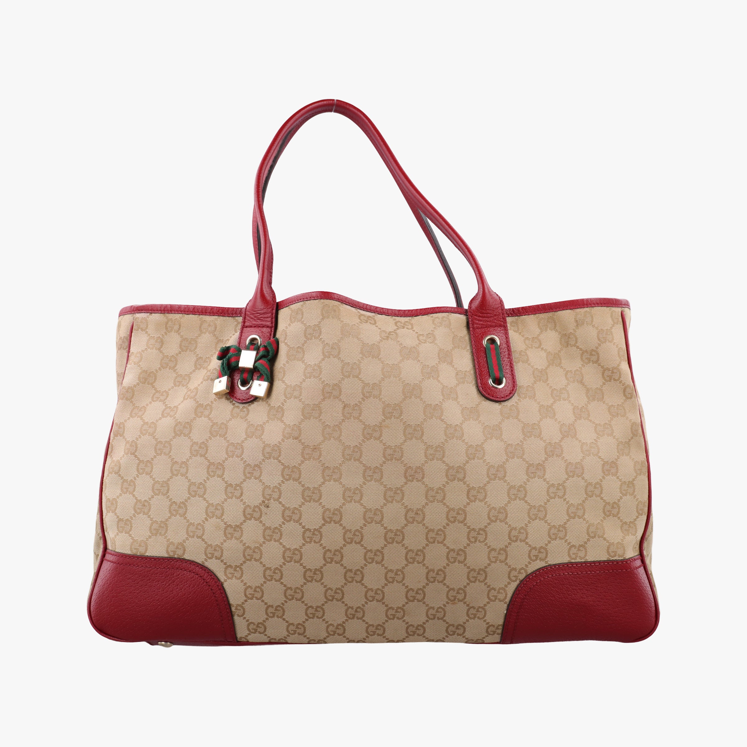 Vintage Gucci GG Supreme Beige × Red GG Canvas×Leather 161719 handbag | stylenewstar