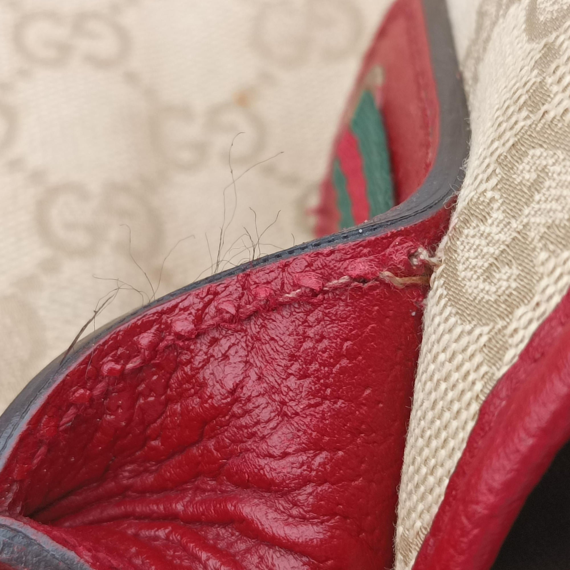 Vintage Gucci GG Supreme Beige × Red GG Canvas×Leather 161719 handbag | stylenewstar