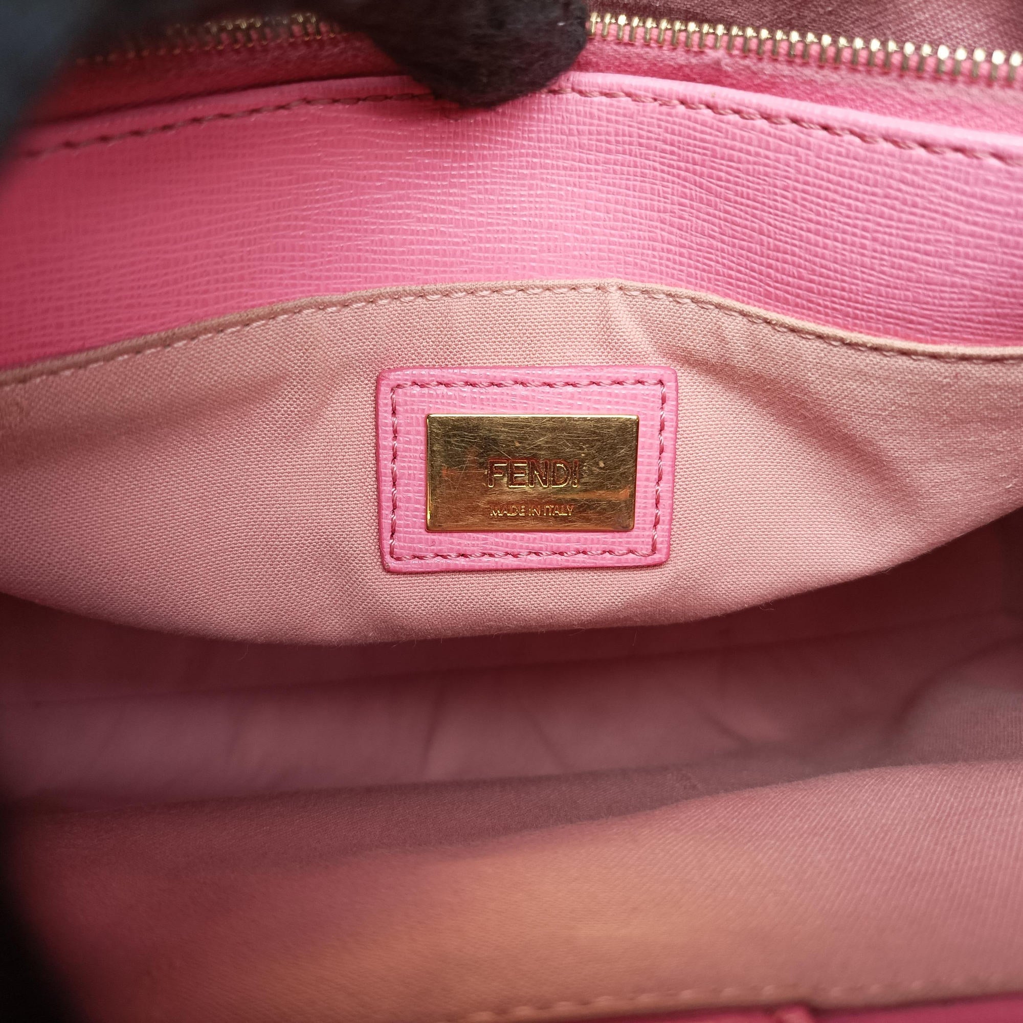 Pre-owned Fendi Petite 2 JOURS Black×Pink×Beige Leather 8BR253 shoulderbag | stylenewstar