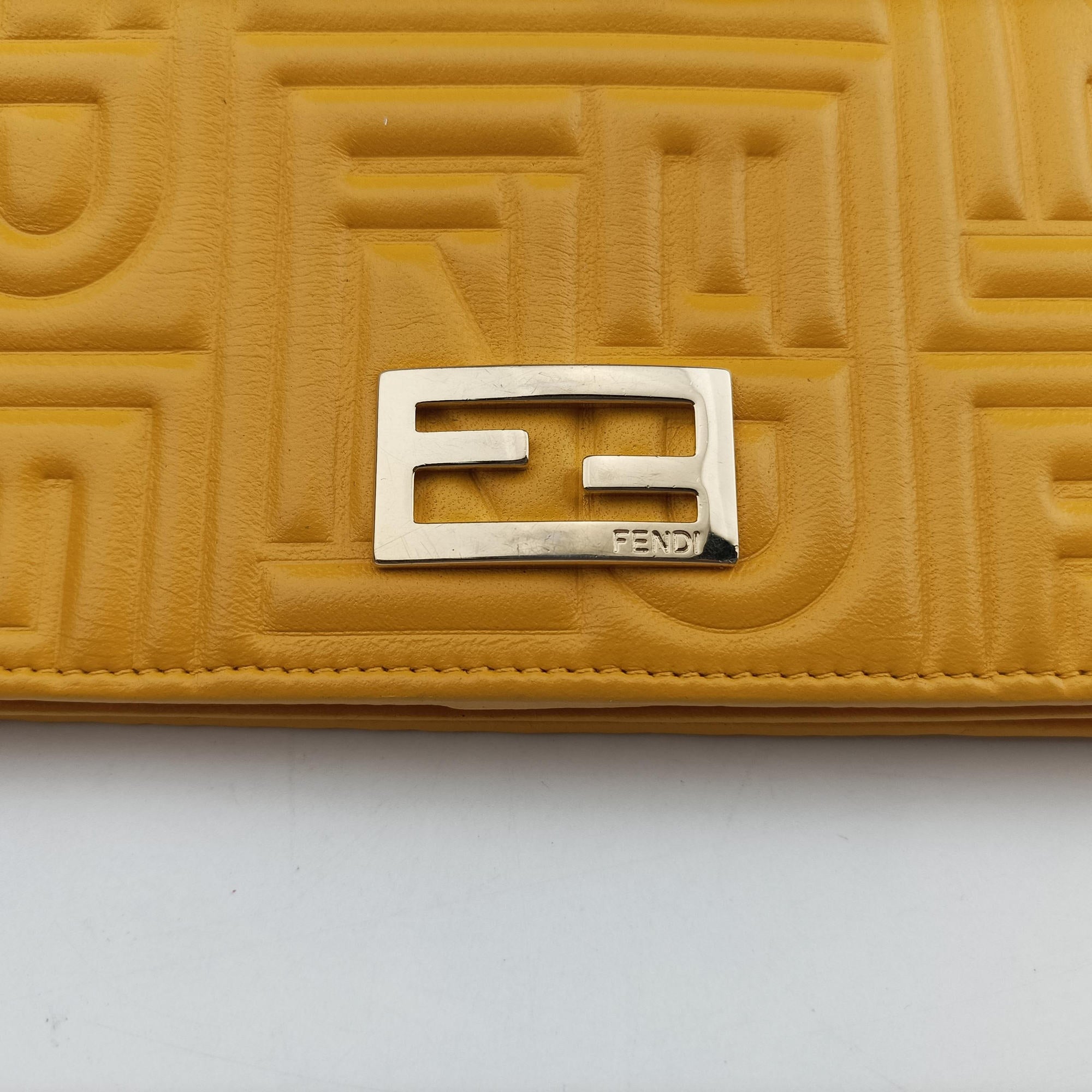 Vintage Fendi Embossed Logo Yellow lambskin 3M9219 shoulderbag | stylenewstar