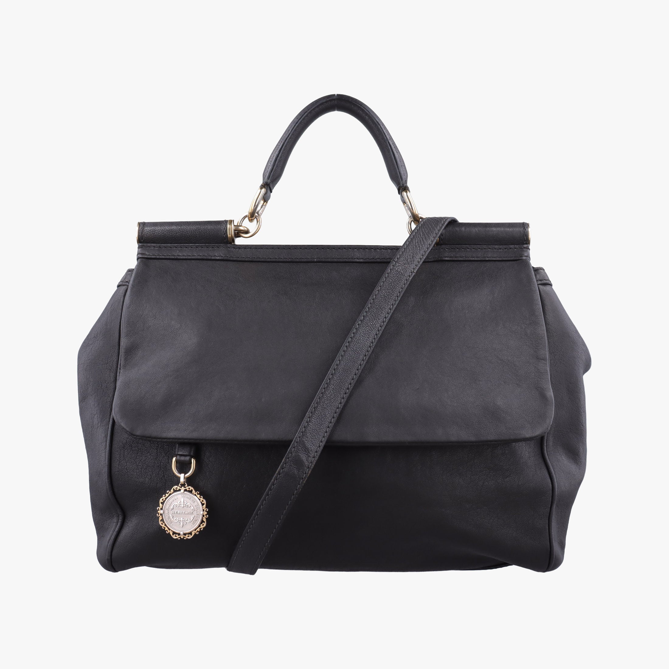Pre-owned Dolce & Gabbana SICILY Black Leather  shoulderbag | stylenewstar