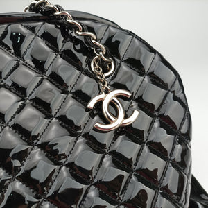 Pre-owned Chanel Mademoiselle Bowling Black Patent Leather A50561 shoulderbag | stylenewstar