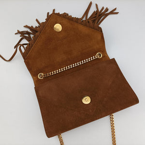 Pre-owned Yves Saint Laurent MONOGRAM fringe Brown suede 381668 shoulderbag | stylenewstar