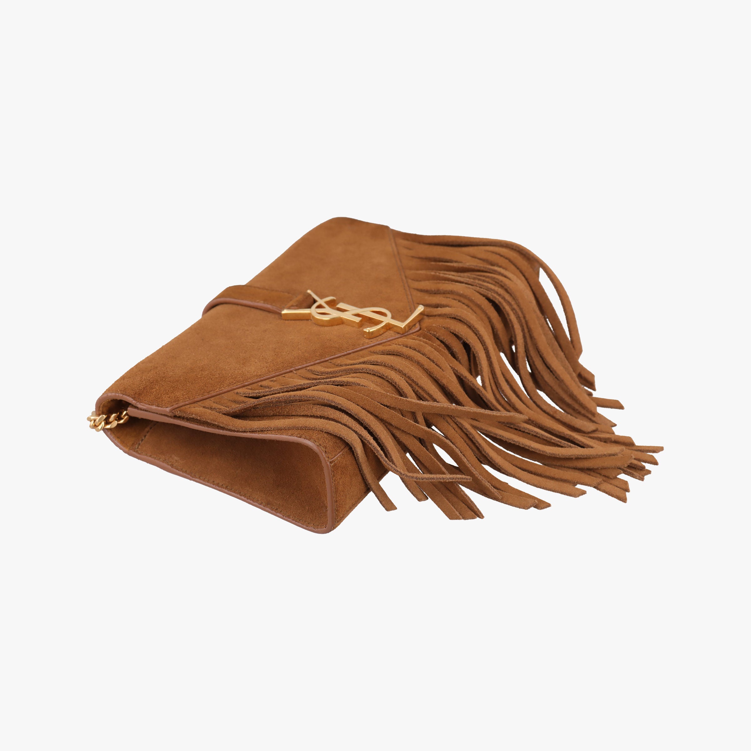 Pre-owned Yves Saint Laurent MONOGRAM fringe Brown suede 381668 shoulderbag | stylenewstar