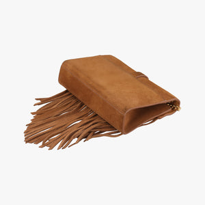 Pre-owned Yves Saint Laurent MONOGRAM fringe Brown suede 381668 shoulderbag | stylenewstar
