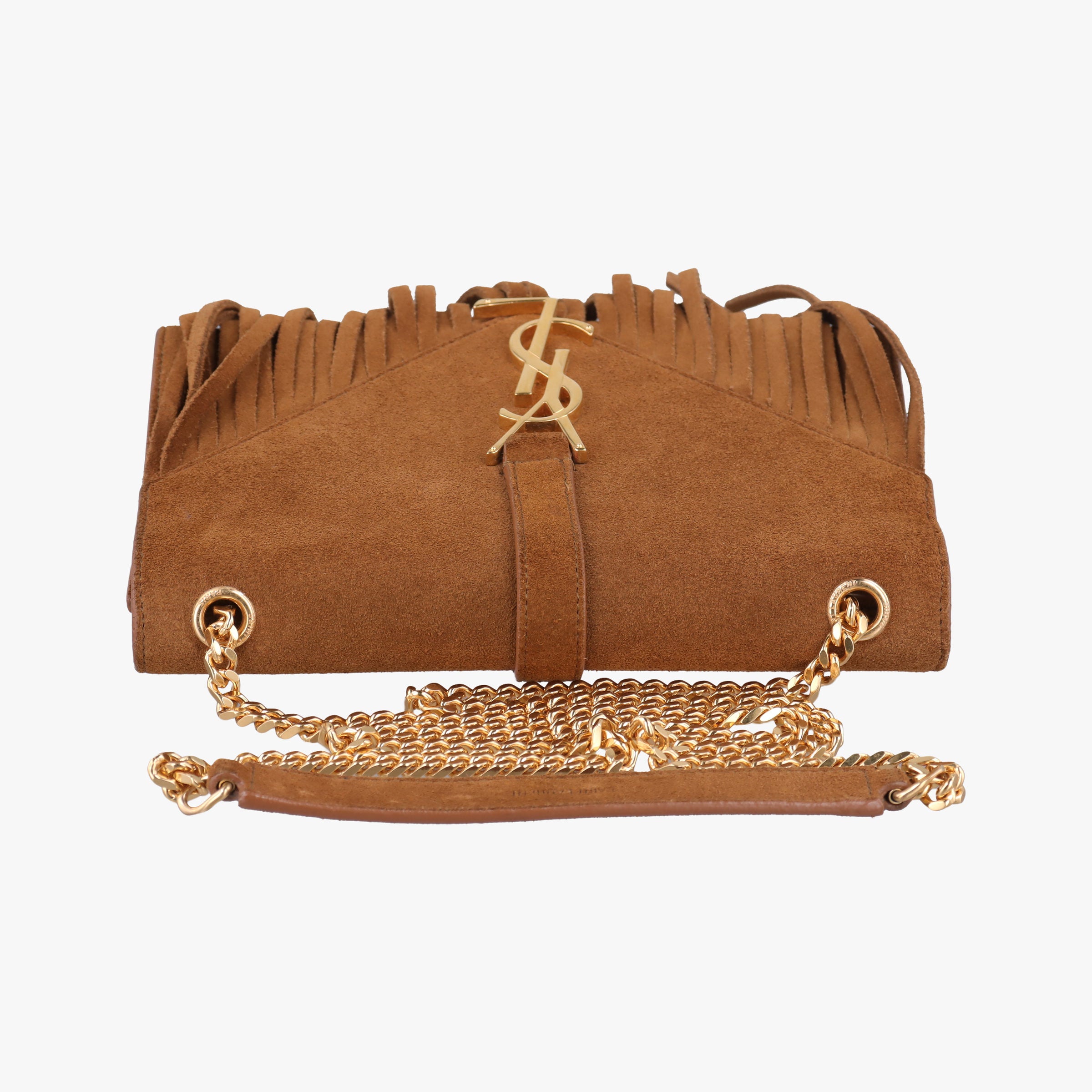 Pre-owned Yves Saint Laurent MONOGRAM fringe Brown suede 381668 shoulderbag | stylenewstar