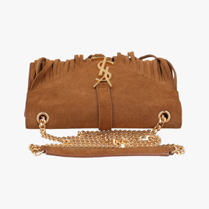 Pre-owned Yves Saint Laurent MONOGRAM fringe Brown suede 381668 shoulderbag | stylenewstar