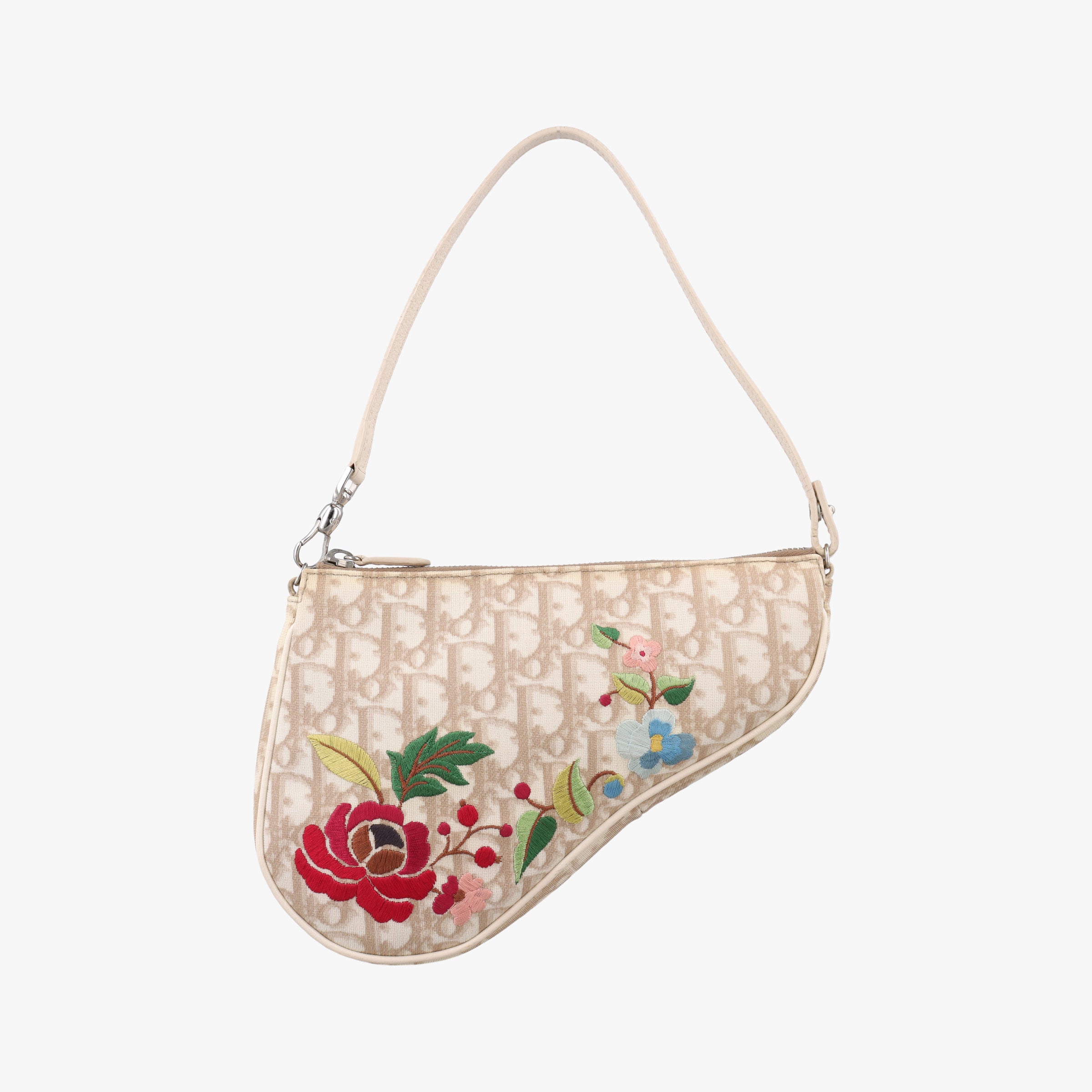 Pre-owned Christian Dior Saddle Beige PVC Coated Canvas Floral Embroidery  shoulderbag | stylenewstar