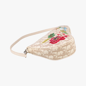 Pre-owned Christian Dior Saddle Beige PVC Coated Canvas Floral Embroidery  shoulderbag | stylenewstar