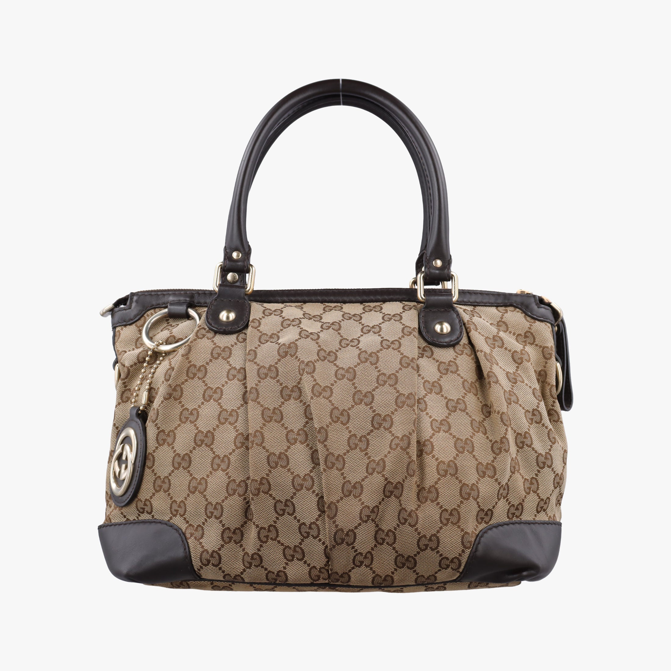 Pre-owned Gucci Sukey Beige × Dark Brown canvas×leather 247902 handbag | stylenewstar