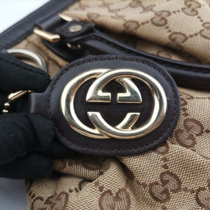 Pre-owned Gucci Sukey Beige × Dark Brown canvas×leather 247902 handbag | stylenewstar