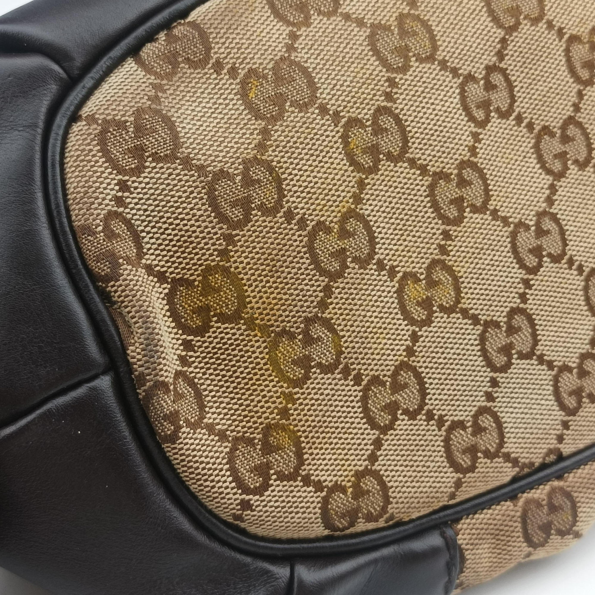Pre-owned Gucci Sukey Beige × Dark Brown canvas×leather 247902 handbag | stylenewstar