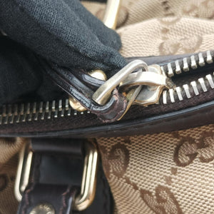 Pre-owned Gucci Sukey Beige × Dark Brown canvas×leather 247902 handbag | stylenewstar