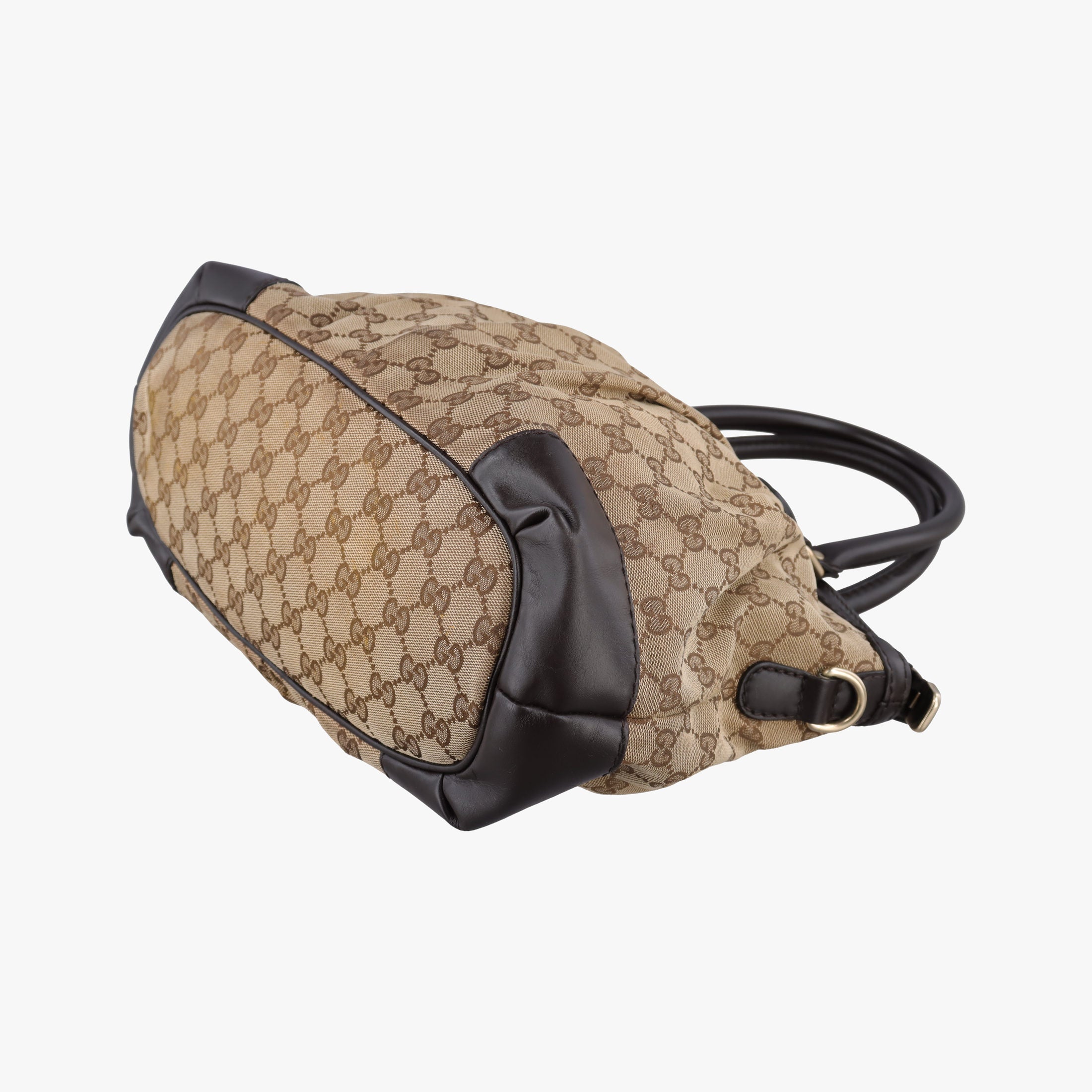 Pre-owned Gucci Sukey Beige × Dark Brown canvas×leather 247902 handbag | stylenewstar