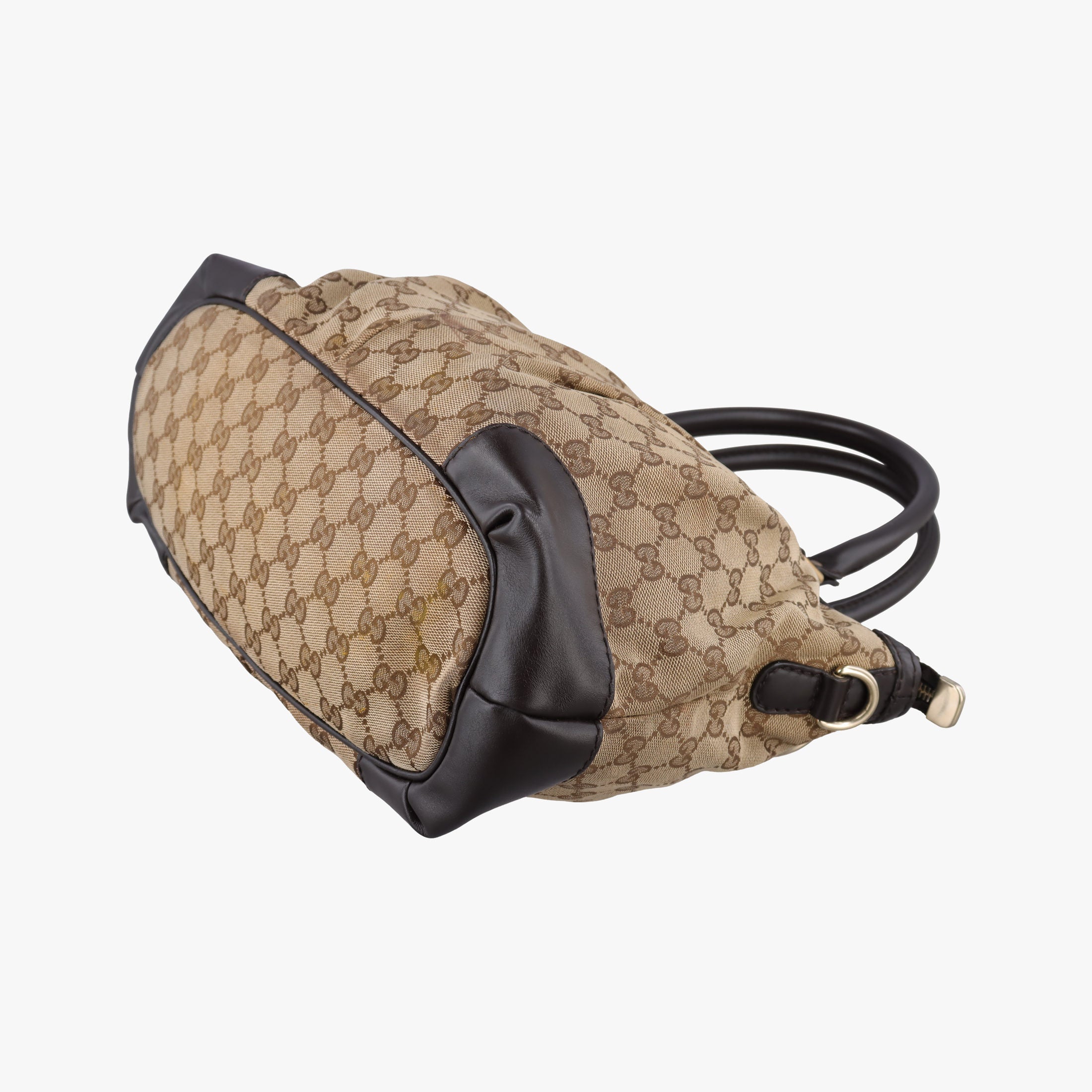Pre-owned Gucci Sukey Beige × Dark Brown canvas×leather 247902 handbag | stylenewstar