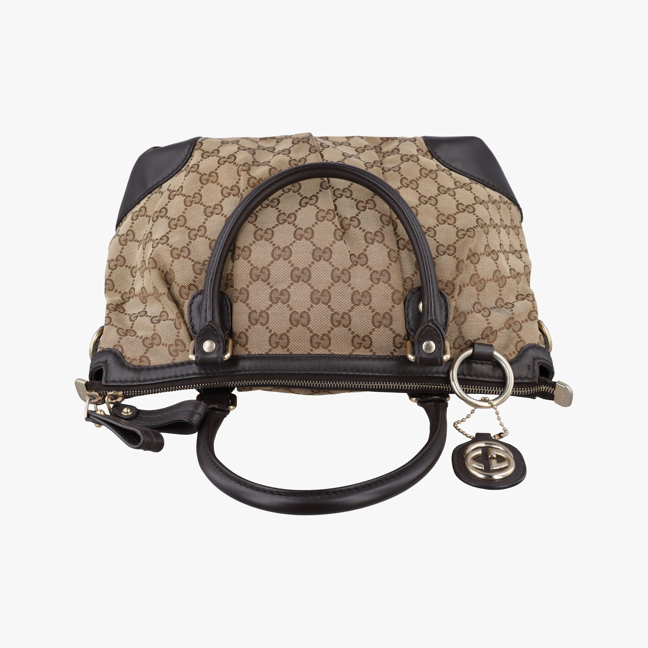 Pre-owned Gucci Sukey Beige × Dark Brown canvas×leather 247902 handbag | stylenewstar