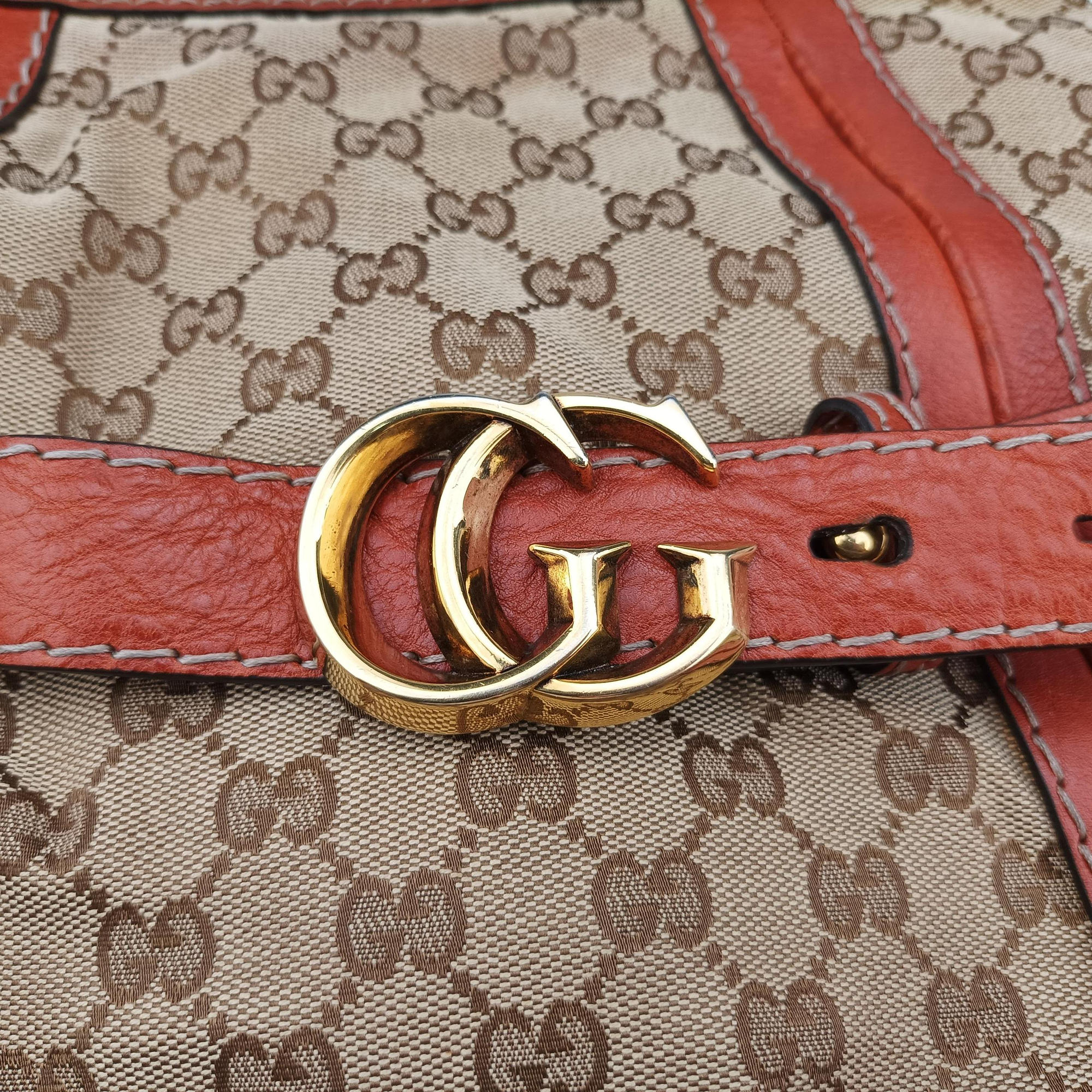 Pre-owned Gucci GG Running Beige×orange canvas×leather 247185 shoulderbag | stylenewstar