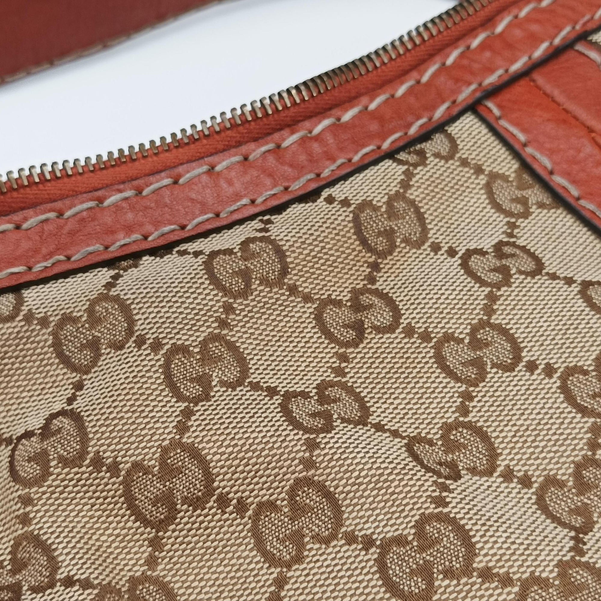 Pre-owned Gucci GG Running Beige×orange canvas×leather 247185 shoulderbag | stylenewstar