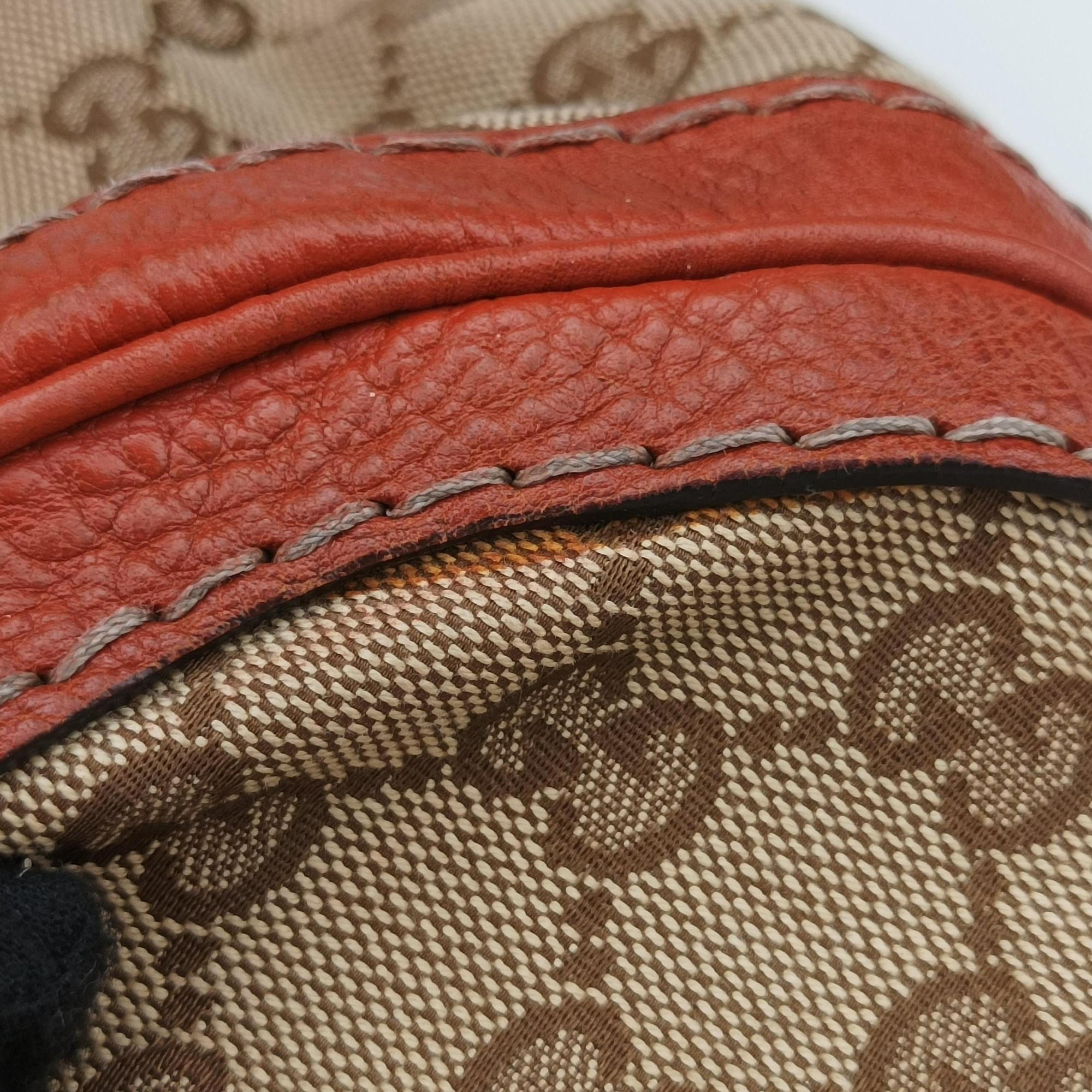 Pre-owned Gucci GG Running Beige×orange canvas×leather 247185 shoulderbag | stylenewstar