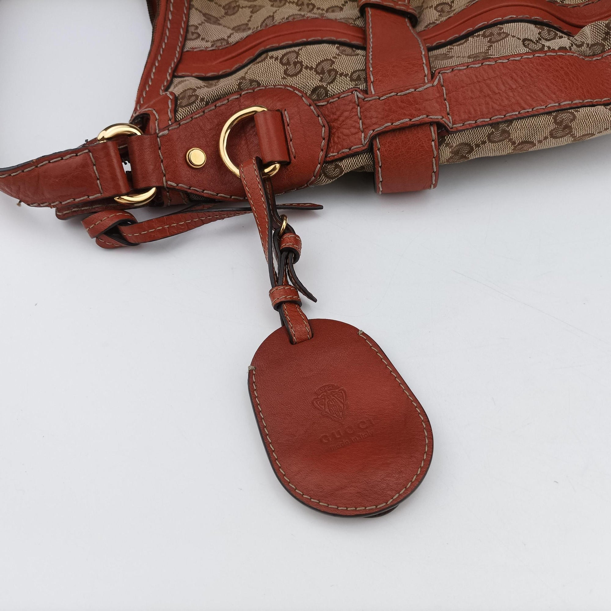 Pre-owned Gucci GG Running Beige×orange canvas×leather 247185 shoulderbag | stylenewstar