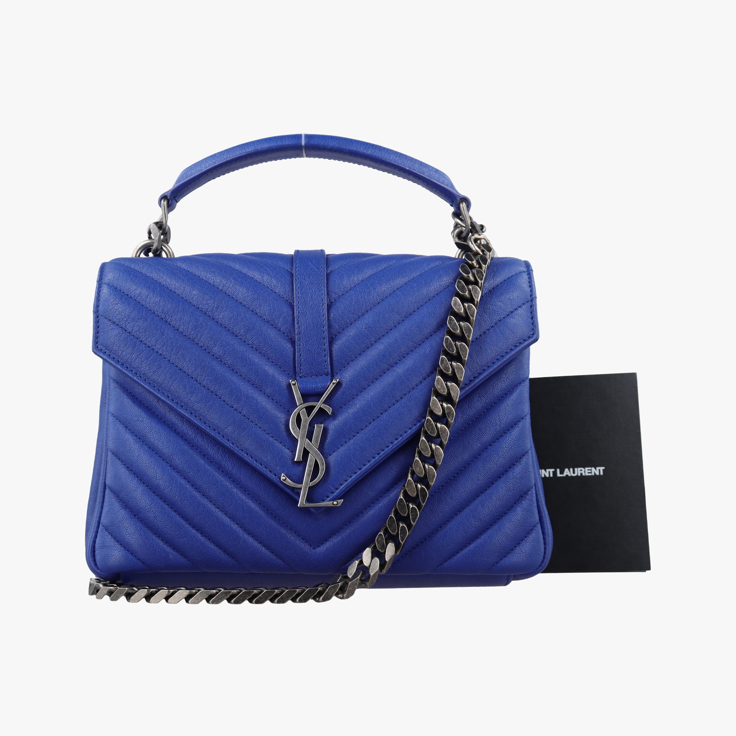Pre-owned Yves Saint Laurent COLLEGE Blue Leather 428056 shoulderbag | stylenewstar