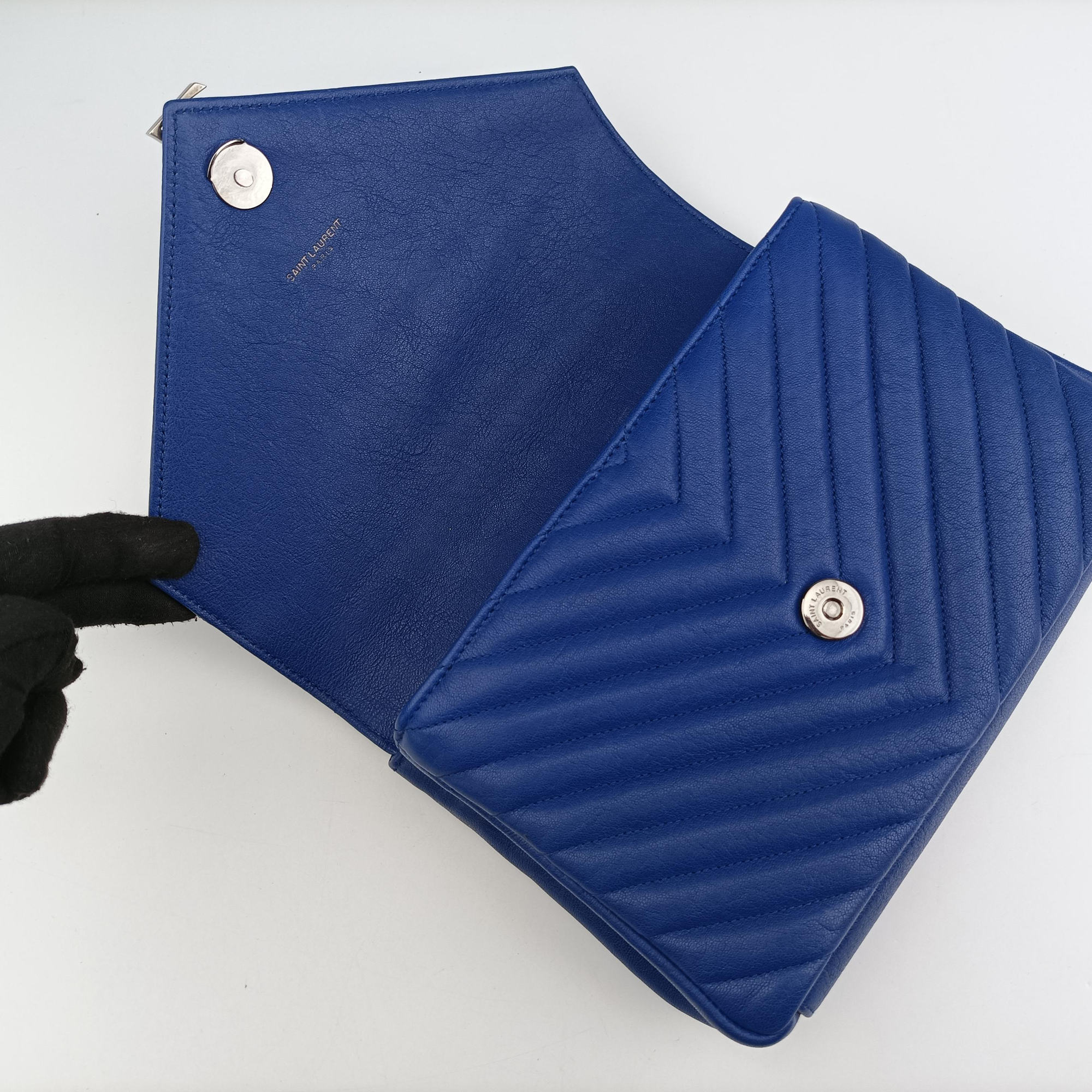 Pre-owned Yves Saint Laurent COLLEGE Blue Leather 428056 shoulderbag | stylenewstar