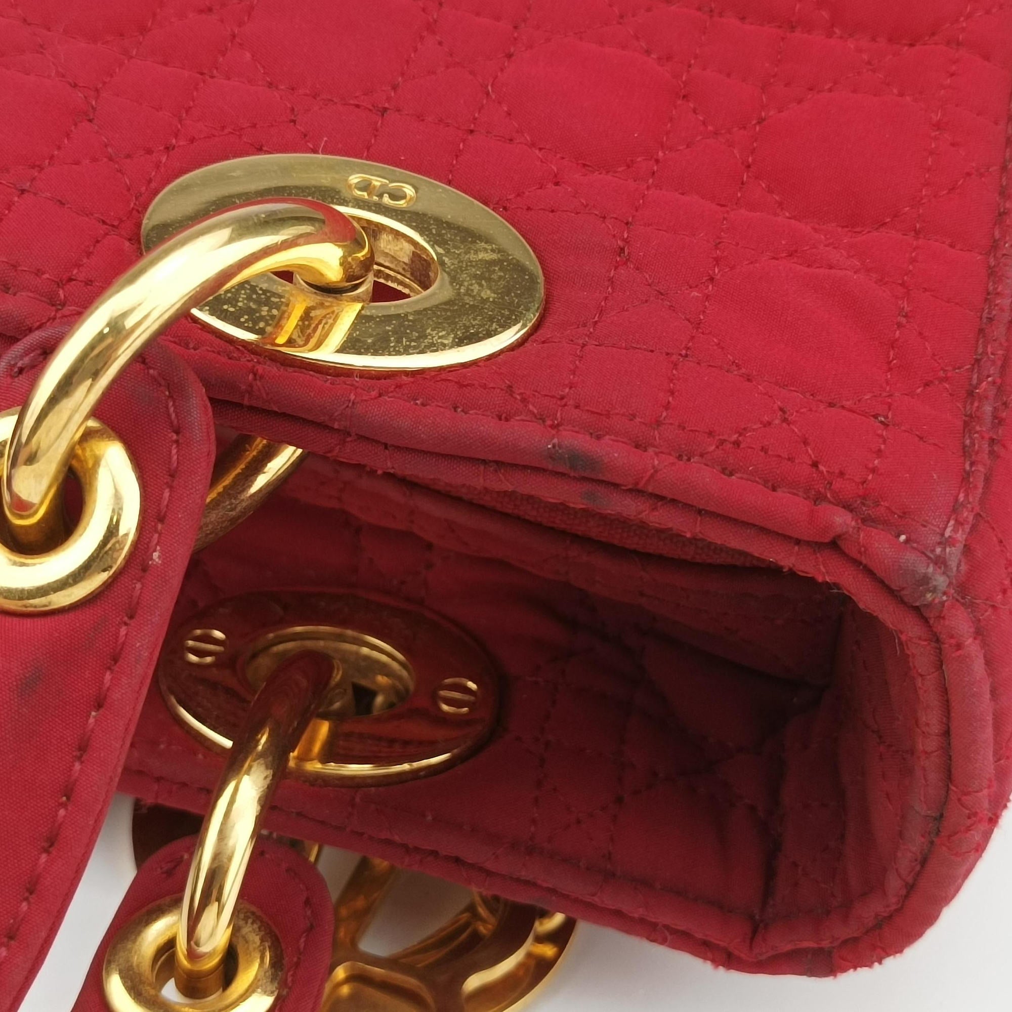 Pre-owned Christian Dior Lady Dior Red Nylon  handbag | stylenewstar