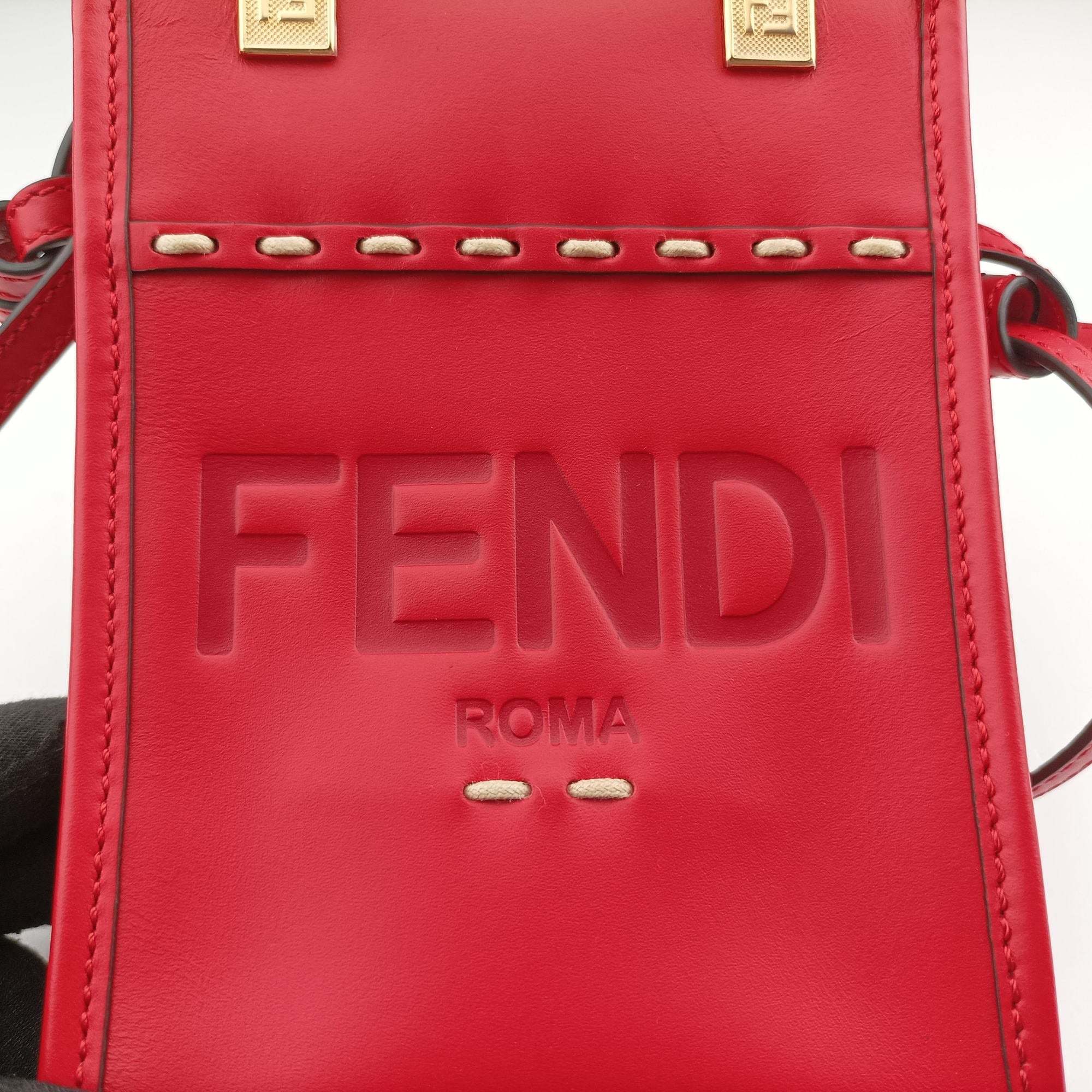 Pre-owned Fendi SUNSHINE SHOPPER Red Leather 8BS051 shoulderbag | stylenewstar