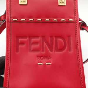 Pre-owned Fendi SUNSHINE SHOPPER Red Leather 8BS051 shoulderbag | stylenewstar