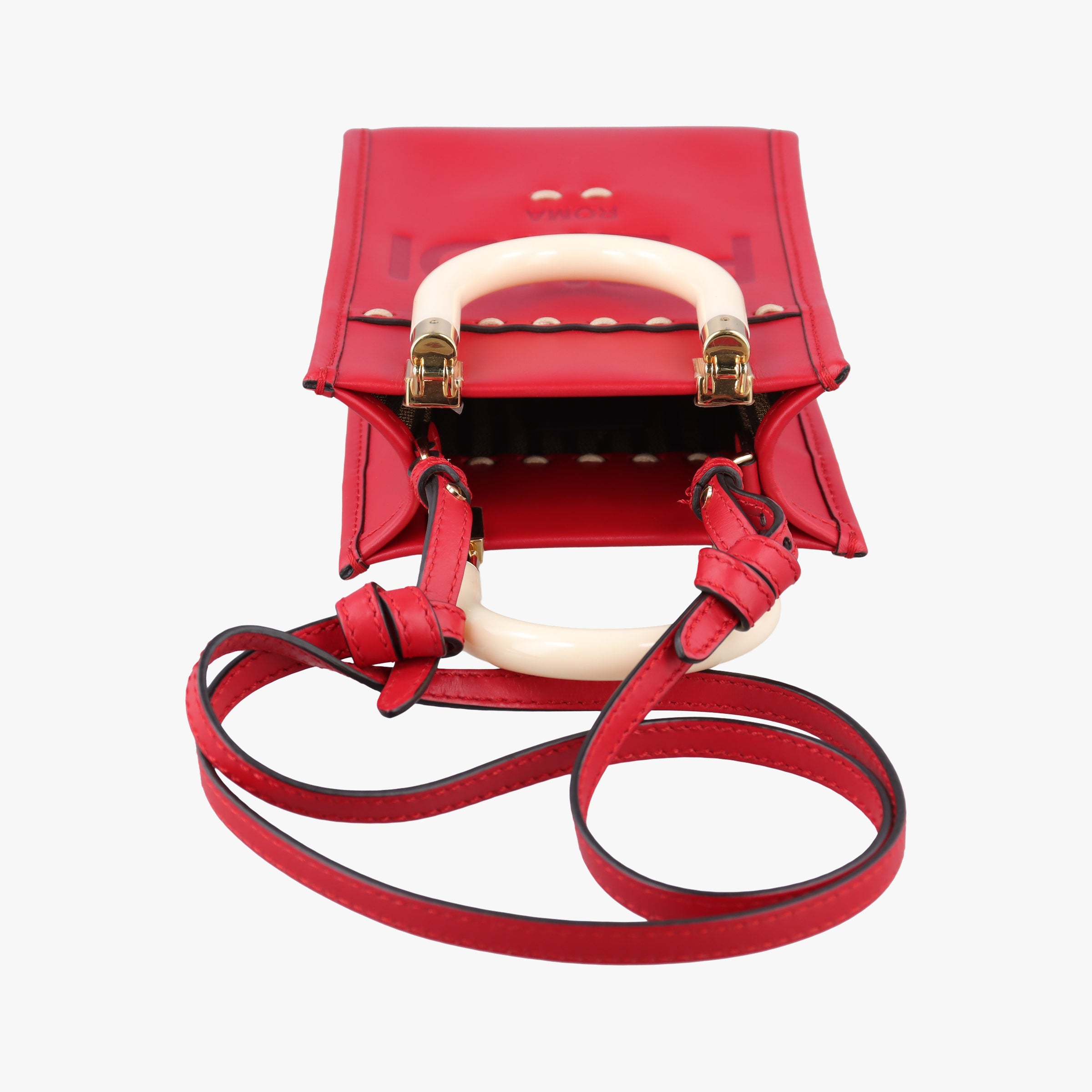 Pre-owned Fendi SUNSHINE SHOPPER Red Leather 8BS051 shoulderbag | stylenewstar