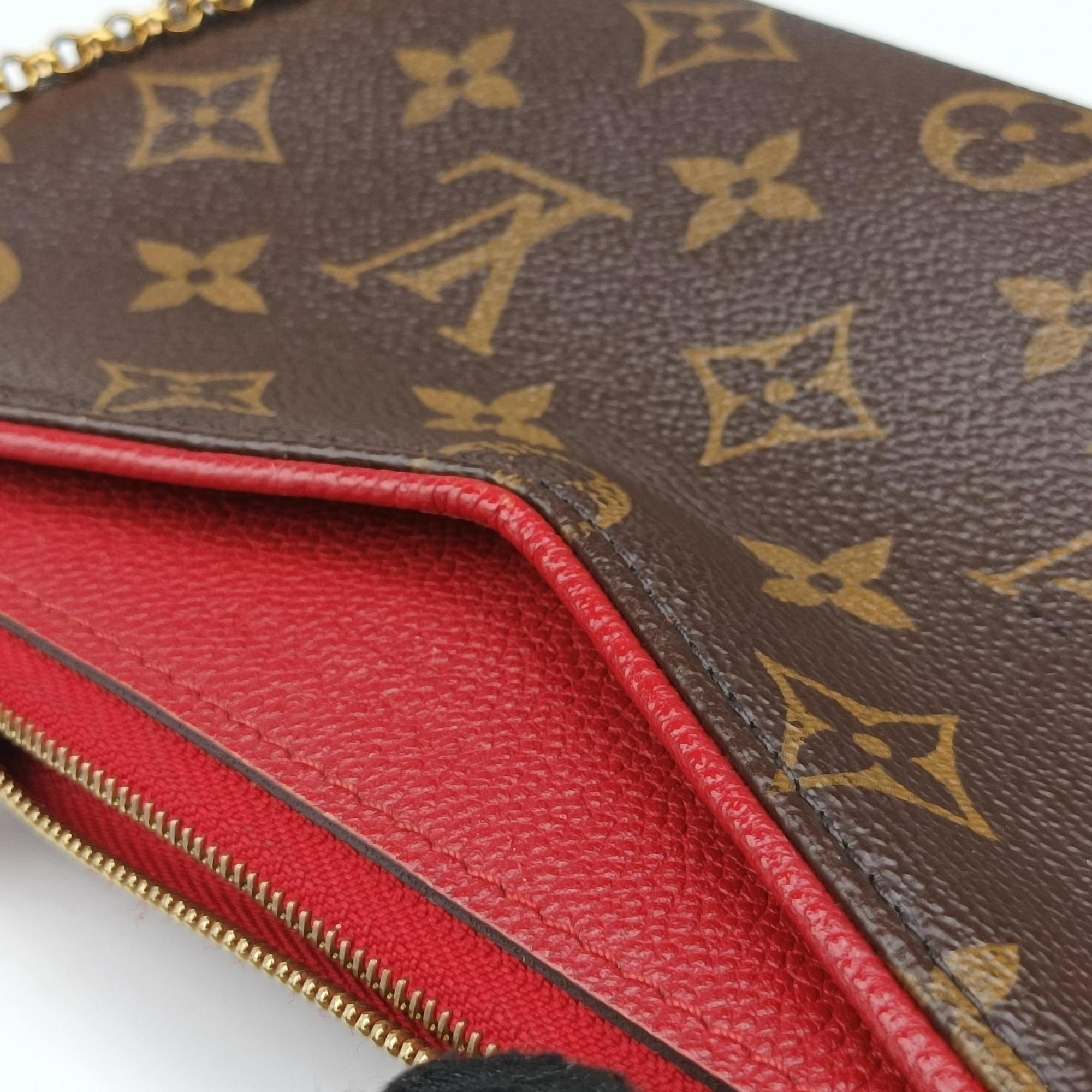 Pre-owned Louis Vuitton PALLAS Clutch brown×CERISE Monogram Canvas×calf leather M41638 shoulderbag | stylenewstar